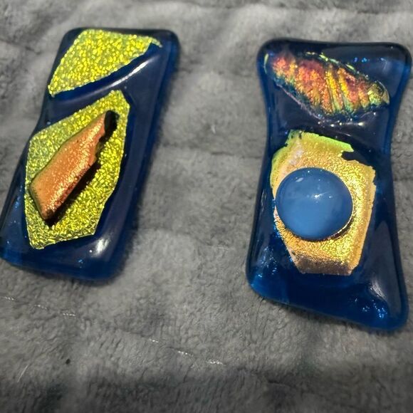 Set of 9 Blue Fused Dichroic Glass Cabochons –Iridescent Handmade Jewelry Pieces - Picture 7 of 16